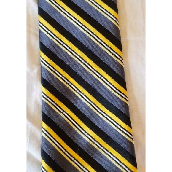 JF J. Ferrar Striped Black Yellow Grey Polyester Tie - Picture 5 of 8